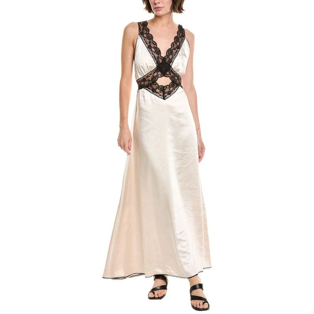 Elegant Lace-Trimmed Midi Dress in Cream and Black